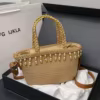 Gold-Thread Straw Crossbody Bag with Pearl Tassels Brown color SKU reference