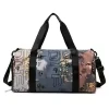 Geometric Print Gym Duffel with Shoe Pocket Brown color SKU reference