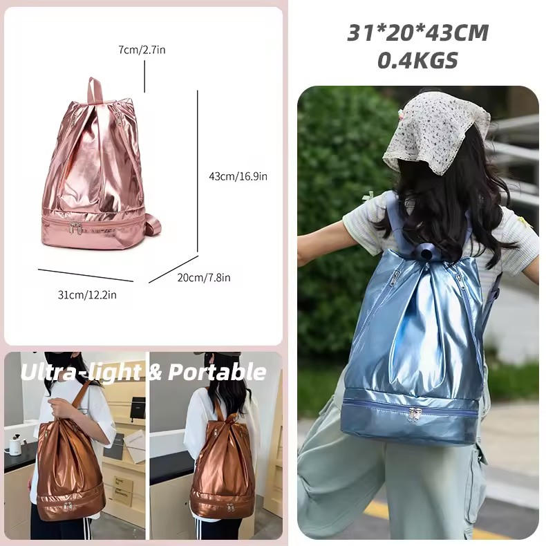 Holographic Nylon Gym Backpack with Shoe Compartment product reference image