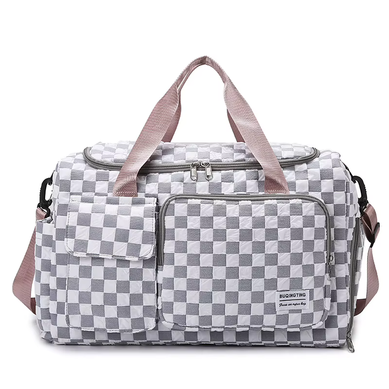 Checkered Gym & Travel Duffel with Shoe Compartment Gray color SKU reference