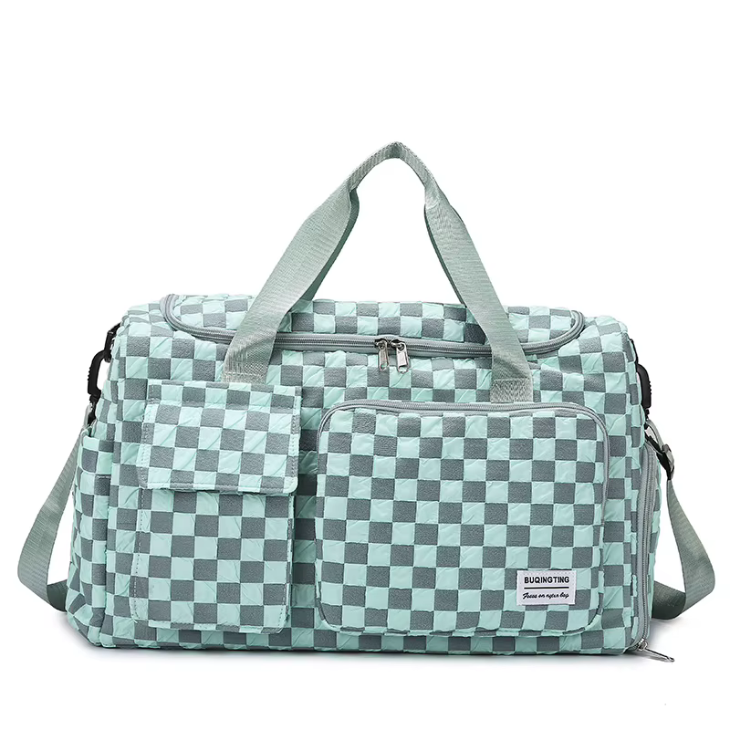 Checkered Gym & Travel Duffel with Shoe Compartment Green color SKU reference