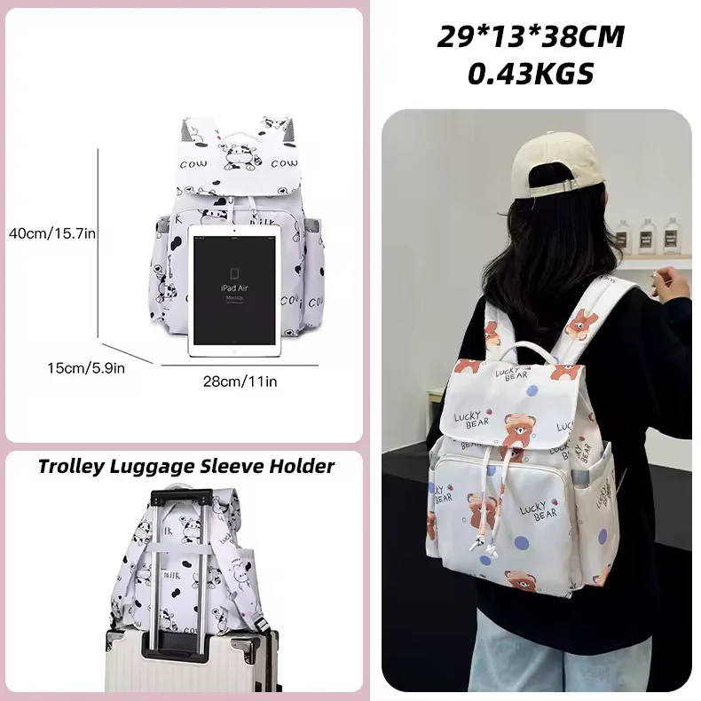 Cartoon Oxford Maternity Backpack with Insulated Bottle Pocket product reference image