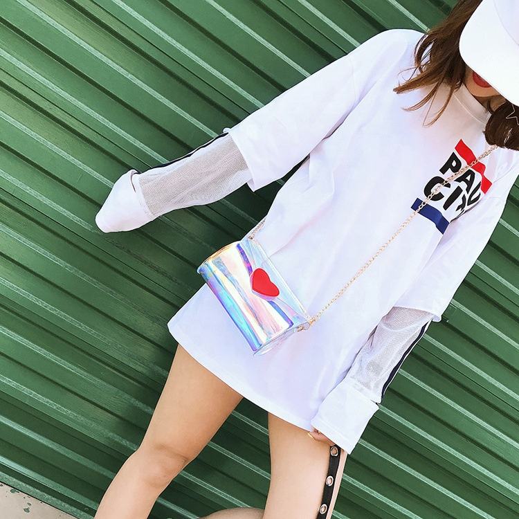 Holographic PVC Cylinder Shoulder Bag with Heart Charms product reference image