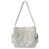 Corduroy-Style Shoulder Tote with Star Pendant and Side Pocket White color SKU reference