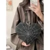 Heart-Shaped Spiderweb PU Crossbody Bag with Detachable Strap Black color SKU reference