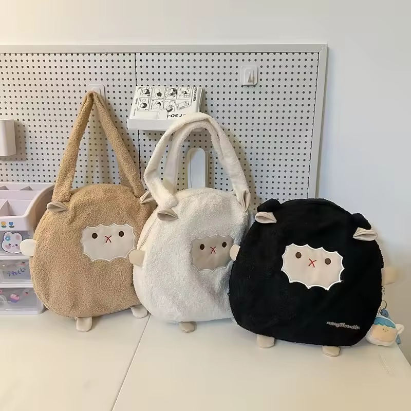 Sheep Style Velour Tote Bag with Zip Closure and Charm product reference image