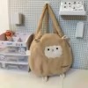 Sheep Style Velour Tote Bag with Zip Closure and Charm Khaki color SKU reference