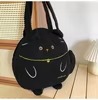Velour Cat Tote Bag with Computer Insert and Zip Pocket Black color SKU reference