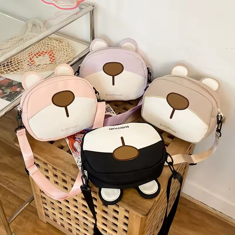 Embroidered Bear Nylon Crossbody Bag with Phone Pocket product reference image