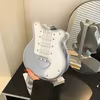 Guitar-Shape PU Crossbody Bag with Wide Strap Silver color SKU reference