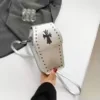 PU Vertical Phone Crossbody Bag with Chain & Bow Detail Silver color SKU reference