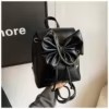 Bow-Detail PU Crossbody Bag with Phone Pocket Black color SKU reference