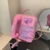 Phone-Shaped PU Crossbody Bag with Heart Pendant Pink color SKU reference