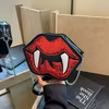 PU Crossbody Bag with Red Sequin Lips Detail Black color SKU reference