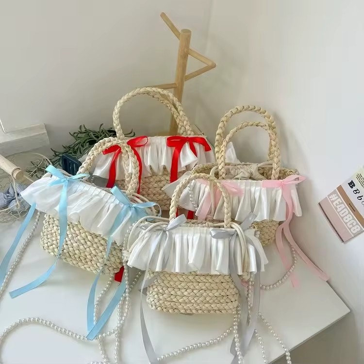 Pleated Skirt Crossbody Bag with Bow and Removable Pearl Strap product reference image