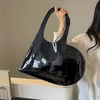 Patent-Gloss PU Heart-Shaped Shoulder Bag with Magnetic Closure Black color SKU reference