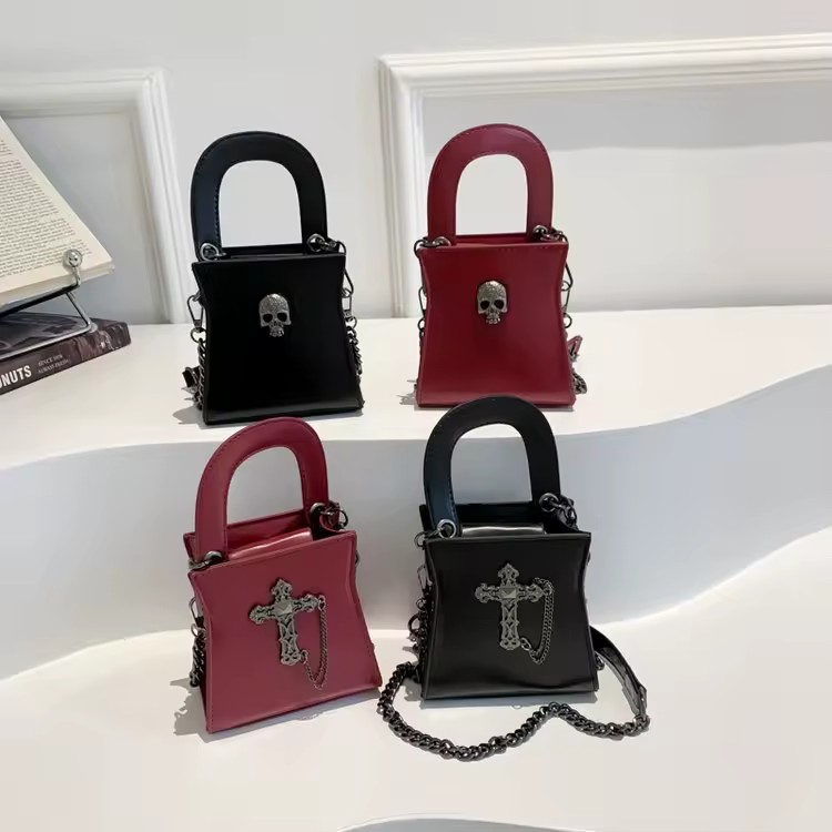 Skull-Motif PU Mini Handbag with Detachable Chain Strap product reference image
