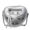 Glossy PU Crossbody Bag with Heart-Ring Hardware Silver color SKU reference