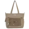 Nylon Tote with Transparent Front Pocket and Adjustable Strap Camel color SKU reference