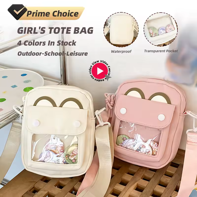 Bear-Ear Nylon Crossbody Bag with Clear Front Pocket product reference image