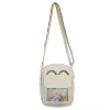 Bear-Ear Nylon Crossbody Bag with Clear Front Pocket White color SKU reference