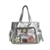Reversible Nylon Tote with Transparent Pocket and Bow Detail Silver color SKU reference
