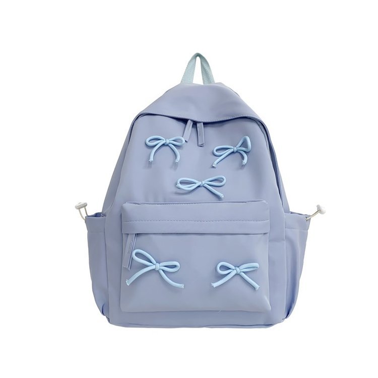Bow-Detail Multi-Pocket School Backpack Blue color SKU reference