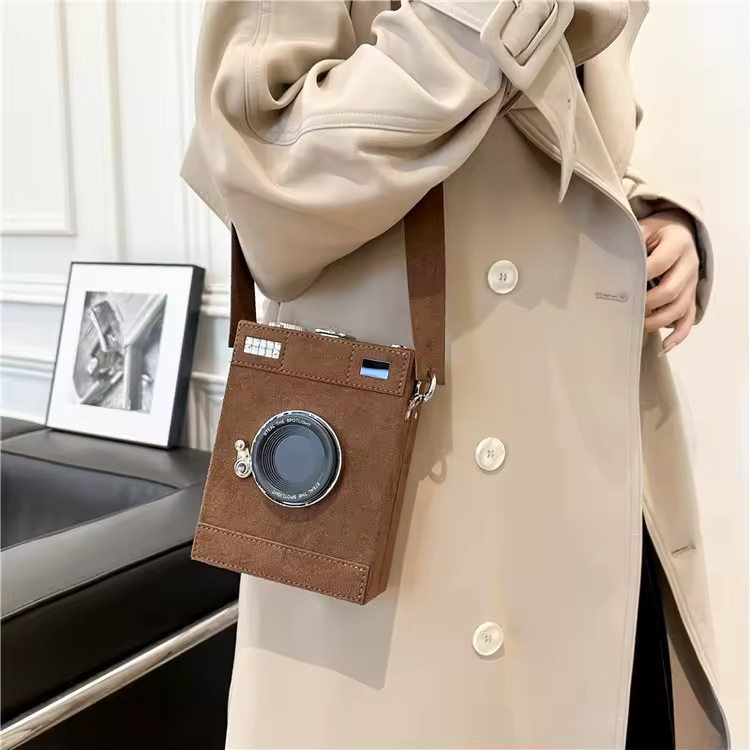 Vintage Camera-Shape PU Crossbody Bag with Chain Strap product reference image