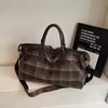 Checkerboard Cloth Travel Duffel with Reinforced Base Brown color SKU reference