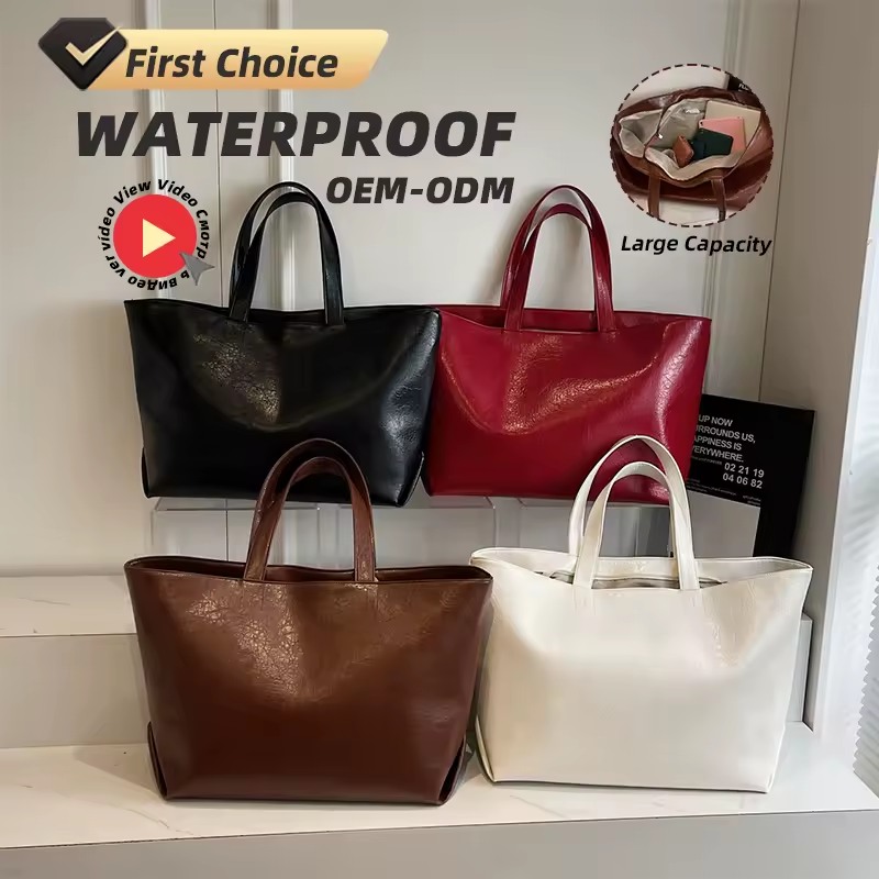 Oversized PU Tote with Interior Zip and Phone Pockets product reference image