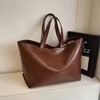 Oversized PU Tote with Interior Zip and Phone Pockets Brown color SKU reference