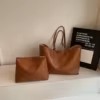 Cracked PU Two-Piece Tote Set with Magnetic Closure Khaki color SKU reference