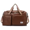 PU Travel Gym Duffel with Shoe Pocket and Adjustable Strap Brown color SKU reference