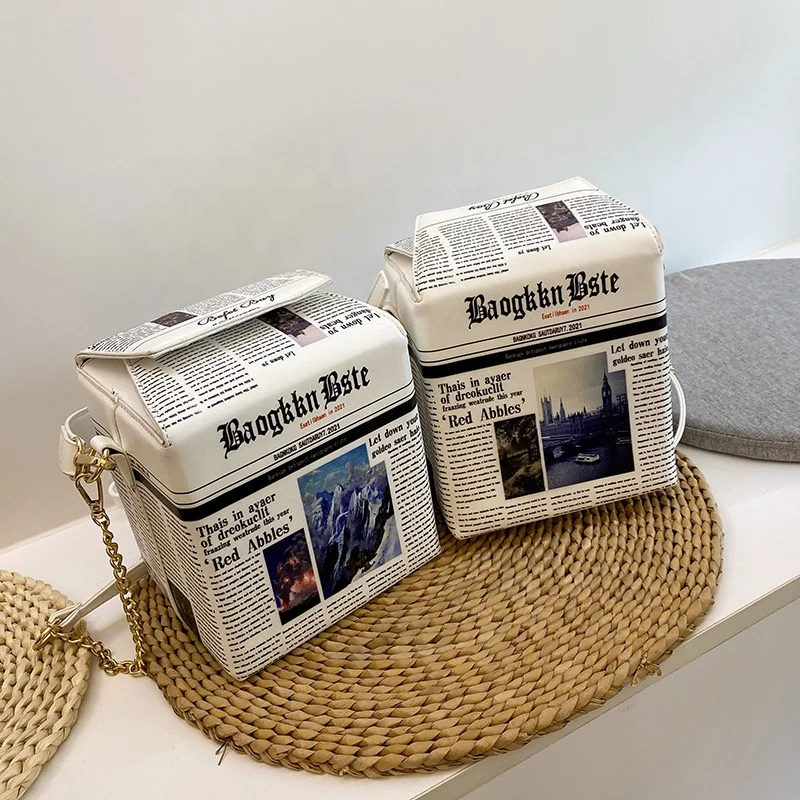 Newspaper Print Box Crossbody Bag product reference image