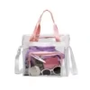 13L Clear PVC Tote with Cosmetic Pouch & Rainbow Handles Pink trim color SKU reference
