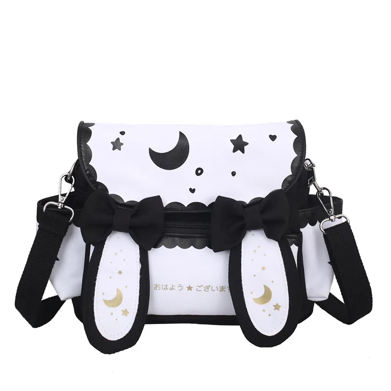 Moon & Star Bunny-Ear Flap Crossbody Bag Black color SKU reference