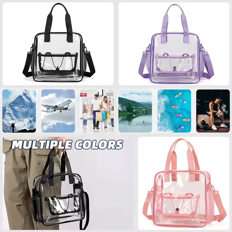 12L Clear PVC Tote with Side Mesh Pocket product reference image