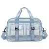 Clear PVC Shoulder Tote with Adjustable Crossbody Strap Blue color SKU reference