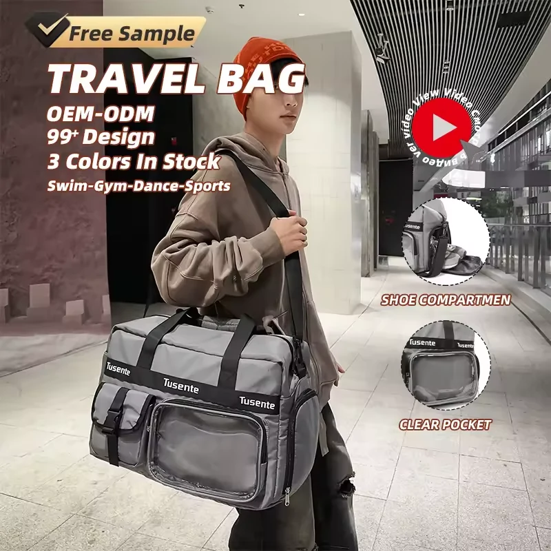 Nylon Travel Backpack with Transparent Front Pocket product reference image