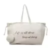 44 L Letter-Print PU Tote with Drawstring Opening White color SKU reference
