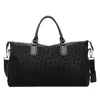 Leopard-Print PU Travel Duffel with Adjustable Strap Black color SKU reference