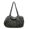 7L Leopard-Print Canvas Shoulder Tote with Zipper Green color SKU reference
