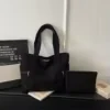 19L Corduroy Shoulder Tote Set in Two Sizes Black color SKU reference