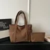 19L Corduroy Shoulder Tote Set in Two Sizes Brown color SKU reference