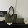 19L Corduroy Shoulder Tote Set in Two Sizes Green color SKU reference