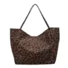 37L Canvas Leopard-Print Laptop Tote with Shoulder Carry Brown color SKU reference