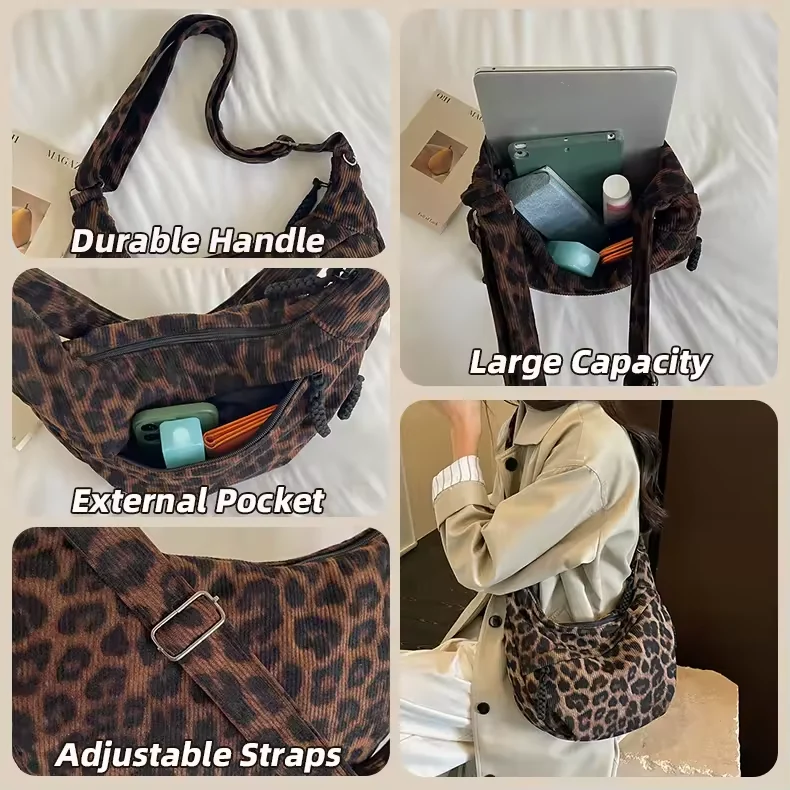 3 L Leopard-Print Corduroy Crossbody Bag product reference image
