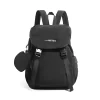 Drawstring Nylon Travel Backpack with Companion Pouch Black color SKU reference