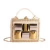 Mirrored Pearl Square Evening Bag with Detachable Chain White color SKU reference