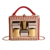 Mirrored Pearl Square Evening Bag with Detachable Chain Black color SKU reference